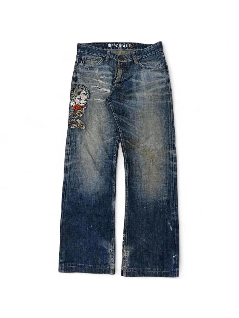 RARE Vintage Y2K Jizo Bosatsu Embroidered logo denim jeans